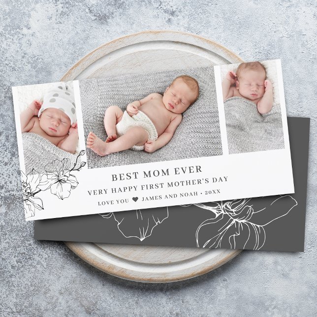 Cartes Pour Fêtes Annuelles Collection photo de la Première Mère moderne (Modern First Mother's Day Photo Collage Holiday Card)