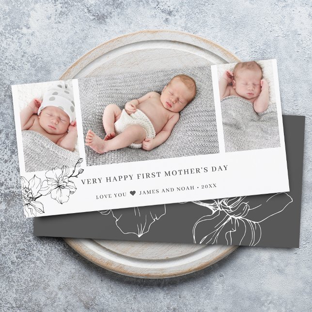 Cartes Pour Fêtes Annuelles Collection photo de la Première Mère moderne (Modern First Mother's Day Photo Collage Holiday Card)