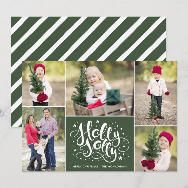 Cartes Pour Fêtes Annuelles Collection photo Holly Jolly moderne Christmas Gre (Devant / Derrière)