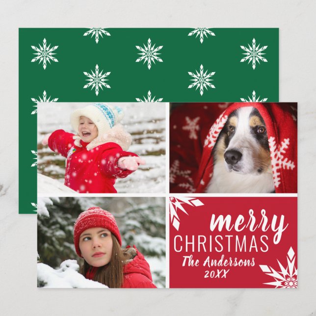 Cartes Pour Fêtes Annuelles Collection photo moderne Red & Green Joyeux Noël (Devant / Derrière)