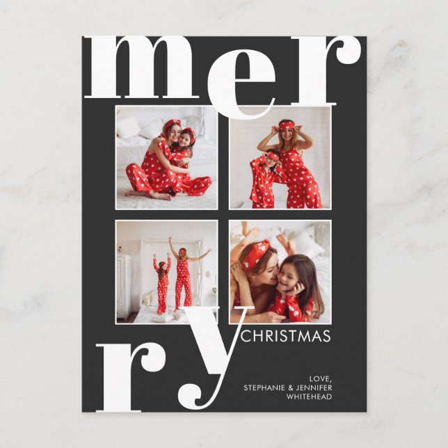 Cartes Pour Fêtes Annuelles Collection photo noire de Joyeux Noël moderne (Devant)