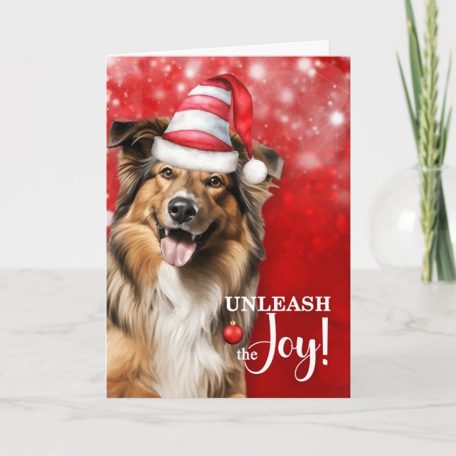 Cartes Pour Fêtes Annuelles Collie Dog Unleash Joy Christmas (Devant)