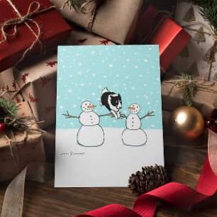 Cartes Pour Fêtes Annuelles Collie frontalier avec les neigeurs Noël de chie