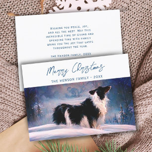 Cartes Pour Fêtes Annuelles Collie frontalier en hiver paysage neigeux Noël