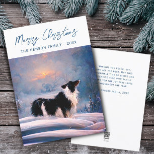 Cartes Pour Fêtes Annuelles Collie frontalier en hiver paysage neigeux Noël