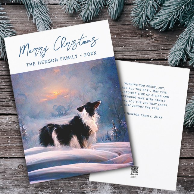 Cartes Pour Fêtes Annuelles Collie frontalier en hiver paysage neigeux Noël (Créateur téléchargé)