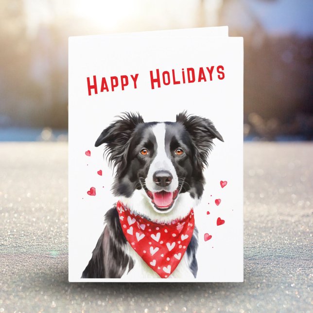 Cartes Pour Fêtes Annuelles Collie frontière avec le coeur rouge Bandana Noël (Créateur téléchargé)