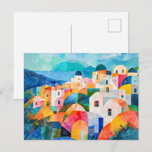 Cartes Pour Fêtes Annuelles Collines de Santorin dans des teintes abstraites