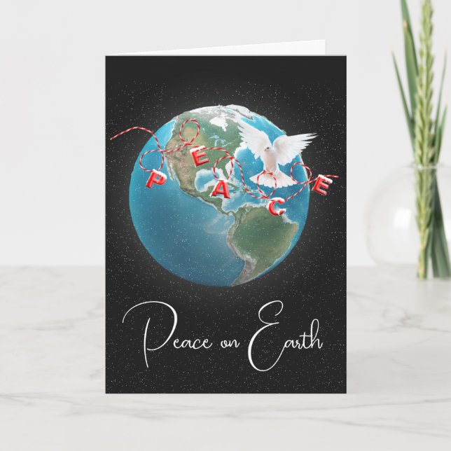 Cartes Pour Fêtes Annuelles Colombe blanche avec PAIX sur Terre (Devant)