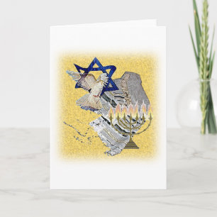 Cartes Pour Fêtes Annuelles Colombe Tallit Menorah avec l'arrière - plan