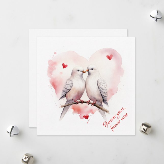 Cartes Pour Fêtes Annuelles Colombes de l'amour | Texte personnalisé | Saint-V (Devant/Arrière en situation)