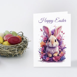 Cartes Pour Fêtes Annuelles Coloré Pastel Bunny de Pâques & Florales d'aquarel