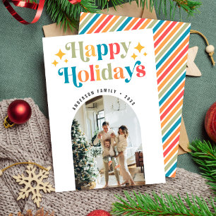Cartes Pour Fêtes Annuelles Coloré Retro Joyeux Joyeux Fêtes de Noël Photo