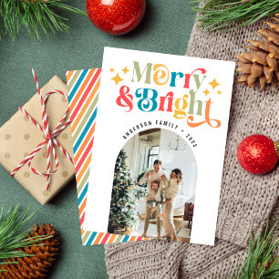 Cartes Pour Fêtes Annuelles Coloré Retro Merry & Bright Christmas Photo