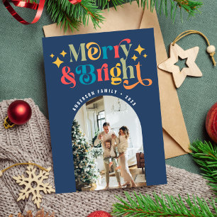 Cartes Pour Fêtes Annuelles Coloré Retro Merry & Bright Christmas Photo