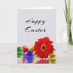 Cartes Pour Fêtes Annuelles Colorful Happy Easter Eggs with Gerbera