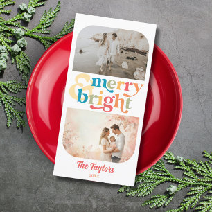 Cartes Pour Fêtes Annuelles Colorful Retro Merry & Bright Christmas 2 Photos
