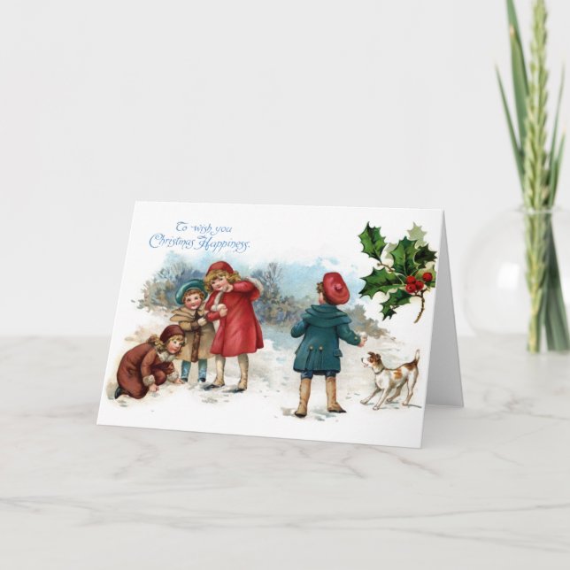 Cartes Pour Fêtes Annuelles Combat démodé de Snowball sur Noël (Devant)