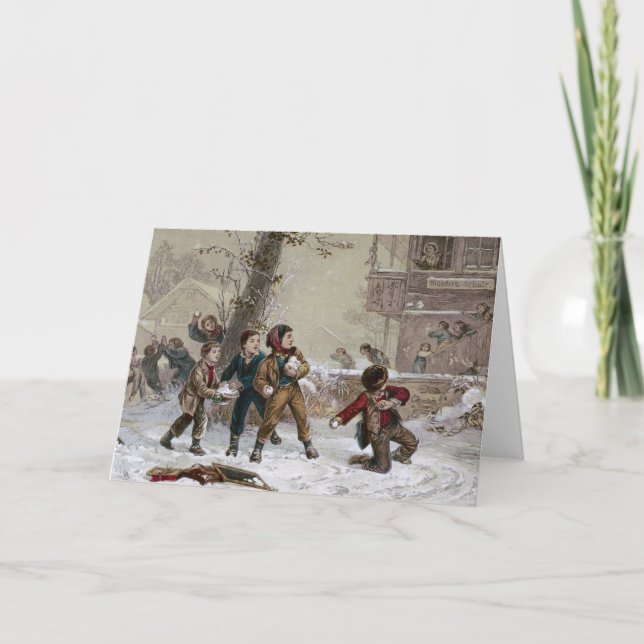 Cartes Pour Fêtes Annuelles Combat victorien de Snowball de Noël (Devant)