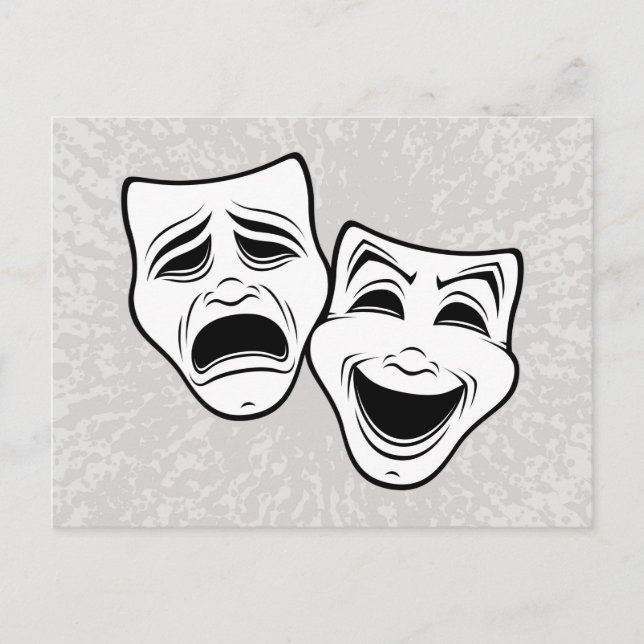 Cartes Pour Fêtes Annuelles Comédie Et Tragédie Théâtre Masque La Ligne Noire (Devant)