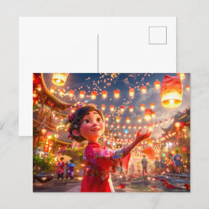 Cartes Pour Fêtes Annuelles Comic Girl with Lanterns Célébrer Chinese New Y