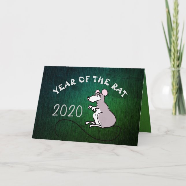 Cartes Pour Fêtes Annuelles Comics Rat chinois Nouvel An 2020 Salutation verte (Devant)