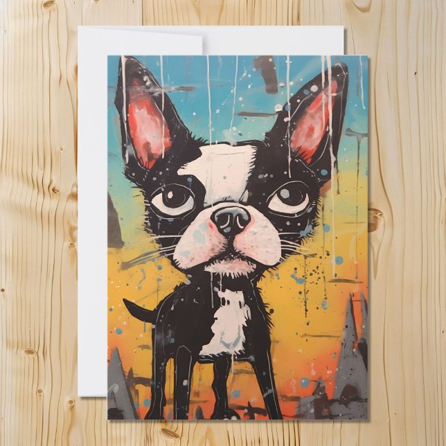 Cartes Pour Fêtes Annuelles Commical et Whimsical Boston Terrier Chien (Créateur téléchargé)