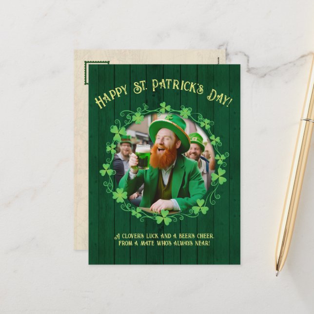 Cartes Pour Fêtes Annuelles Compagnie de la bière et du trèfle (Devant/Arrière en situation)