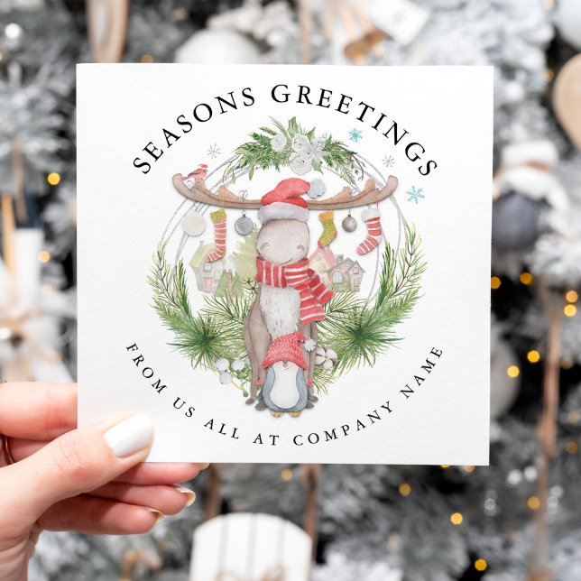 Cartes Pour Fêtes Annuelles Compagnie de Penguin Reindeer Humoristique Noël (Créateur téléchargé)