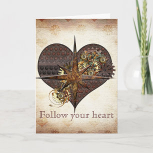 Cartes Pour Fêtes Annuelles Compass Star et Heart Steampunk Valentine