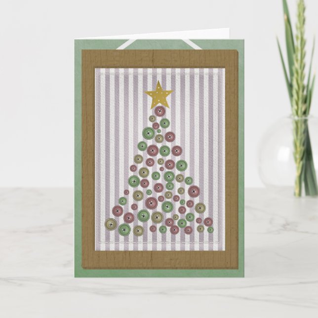 Cartes Pour Fêtes Annuelles Comté de Christmas Button Tree Frame Greeting (Devant)