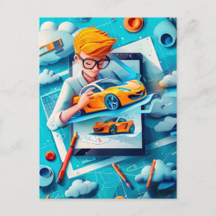 Cartes Pour Fêtes Annuelles Concepteur de voitures futuristes, un rêve pour le