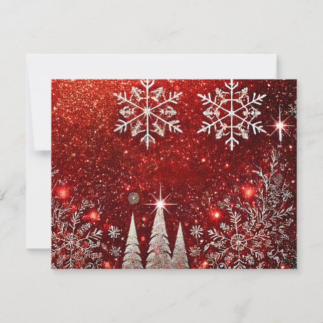 Cartes Pour Fêtes Annuelles Conception d'arbre de Noël rouge et blanc (Devant)