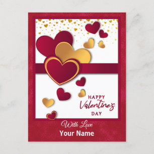 Cartes Pour Fêtes Annuelles Conception élégante de coeurs rouges et dorés pour