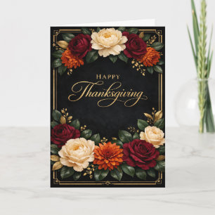 Cartes Pour Fêtes Annuelles Conception florale de Thanksgiving en écriture dor