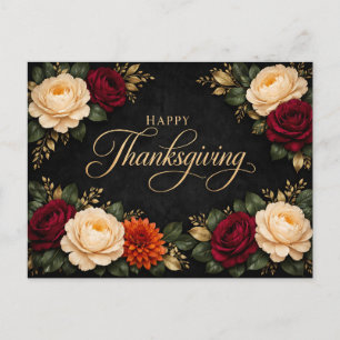 Cartes Pour Fêtes Annuelles Conception florale de Thanksgiving en écriture dor