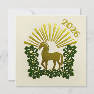 Cartes Pour Fêtes Annuelles Conception Or 2026 Cheval en Or