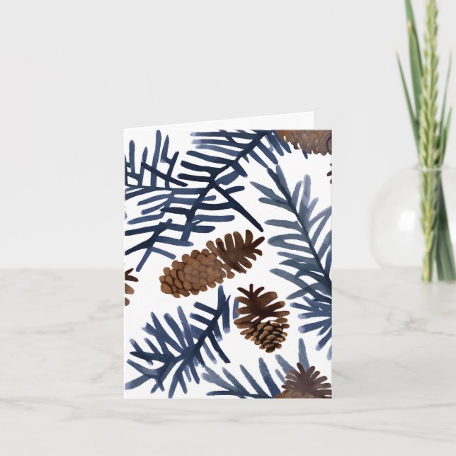 Cartes Pour Fêtes Annuelles Cônes et branches de pin | Aquarelle Peinture hive (Devant)