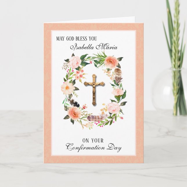 Cartes Pour Fêtes Annuelles Confirmation du sacrement Couronne florale religie (Devant)