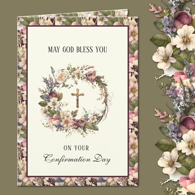 Cartes Pour Fêtes Annuelles Confirmation du sacrement Couronne florale religie (Créateur téléchargé)
