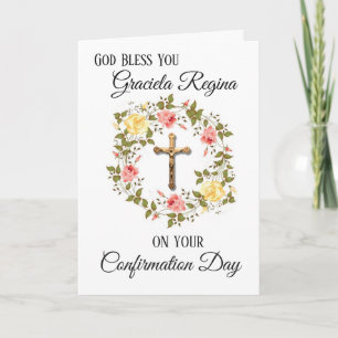 Cartes Pour Fêtes Annuelles Confirmation du sacrement Crucifix Floral Wreath