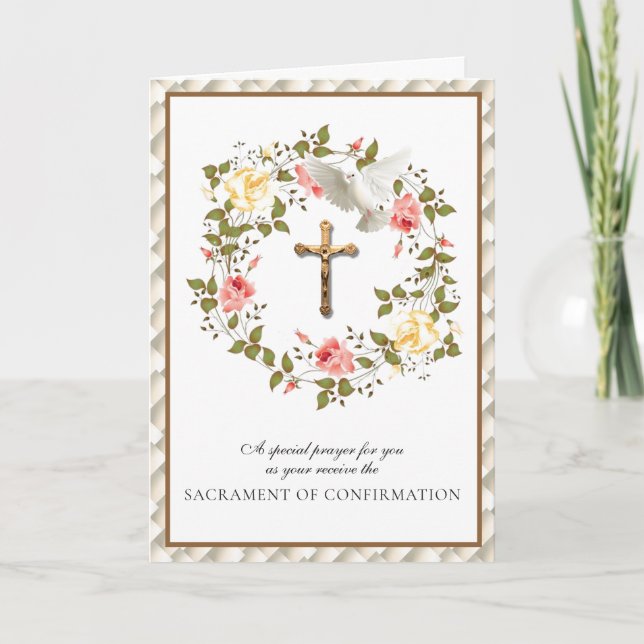 Cartes Pour Fêtes Annuelles Confirmation du sacrement Crucifix Floral Wreath (Devant)