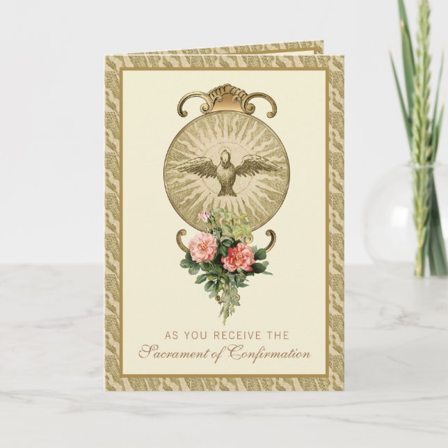 Cartes Pour Fêtes Annuelles Confirmation du sacrement Pêche religieuse Rose Fê (Devant)