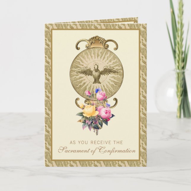 Cartes Pour Fêtes Annuelles Confirmation du sacrement Prière religieuse Roses  (Devant)