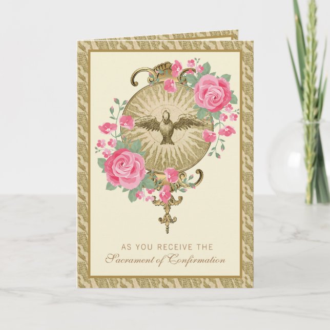 Cartes Pour Fêtes Annuelles Confirmation du sacrement Roses roses religieuses (Devant)