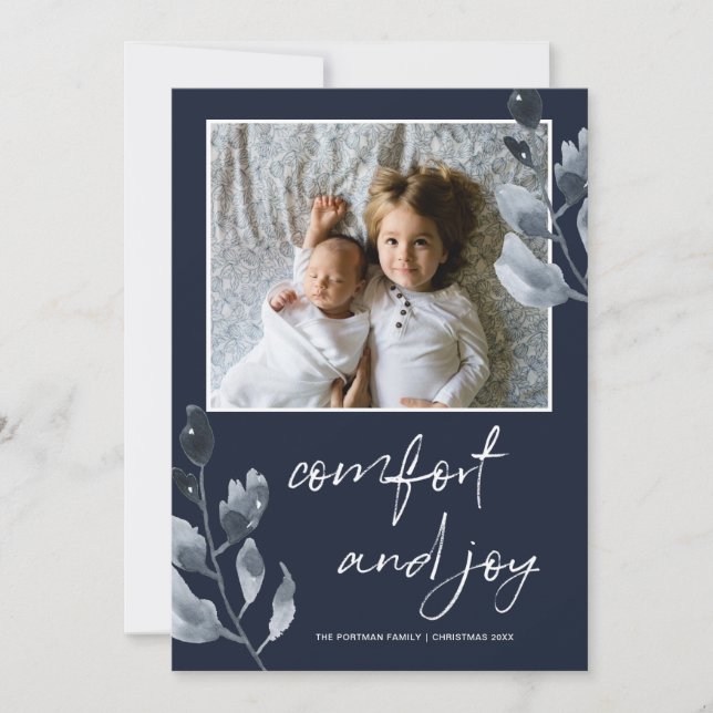 Cartes Pour Fêtes Annuelles Confort de Noël et joie photo botanique (Devant)