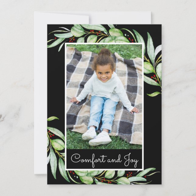 Cartes Pour Fêtes Annuelles Confort élégant et joie verdure Photo Noël (Devant)