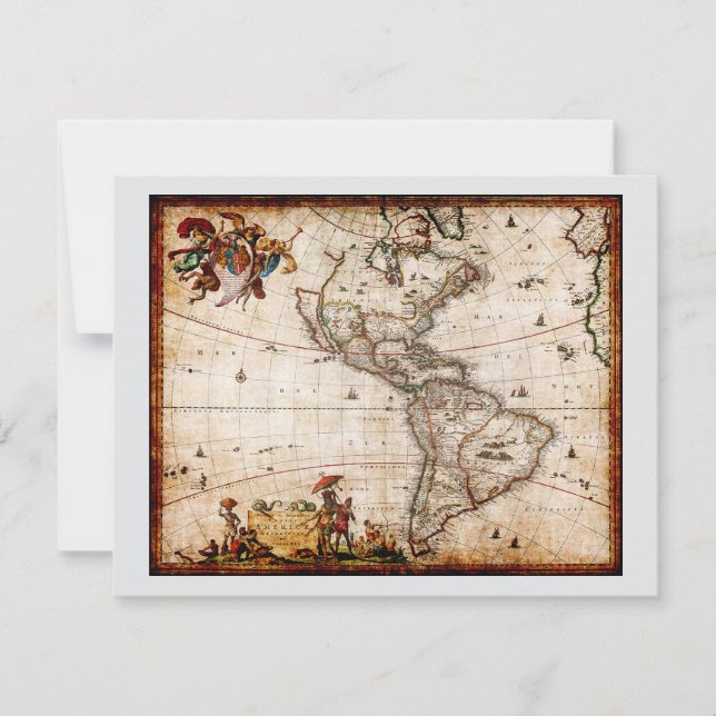 Cartes Pour Fêtes Annuelles Continent of America Old Map (Devant)