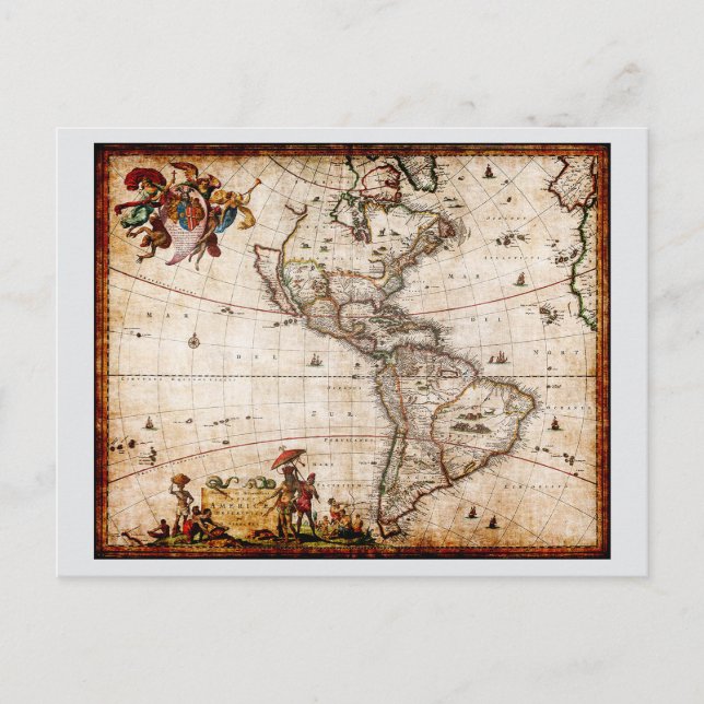 Cartes Pour Fêtes Annuelles Continent of America Old Map (Devant)