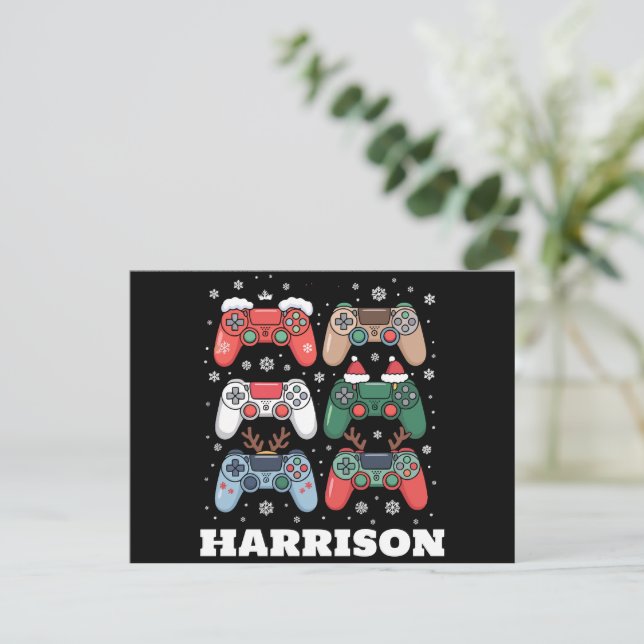 Cartes Pour Fêtes Annuelles Contrôleur de jeu Père Noël personnalisé Gamer Xma (Debout devant)